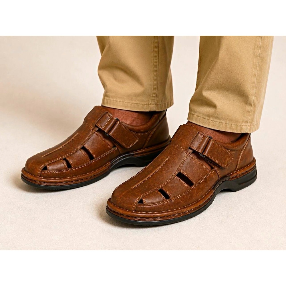 Alfani Men's Size 10 Brown Leather Fisherman Sandals and Comfort Slip-On